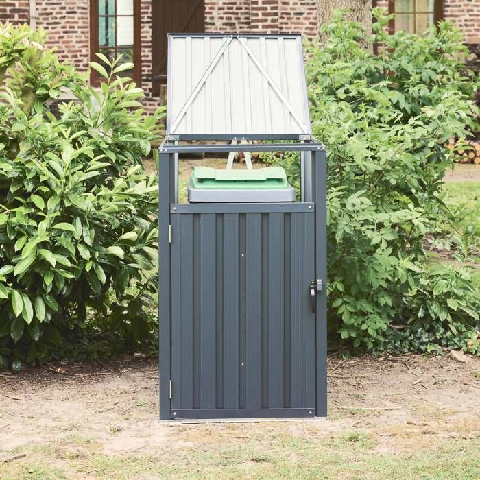 Cache poubelle gris en acier galvanisé. 1 place L 73 x P 82 x H 124 cm