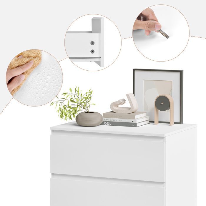 Commode 4 Tiroirs - WOLTU Meuble de Rangement - 60x40x90cm - pour Chambre, Salon et Entrée - Blanc