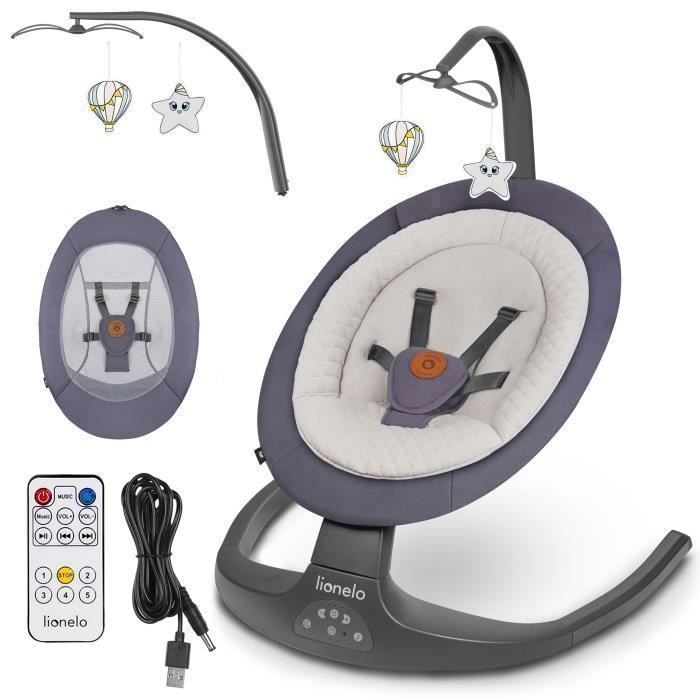 Hamaca y columpio eléctrico LIONELO Ralf - Control remoto - 5 velocidades de balanceo - Gris/Beige
