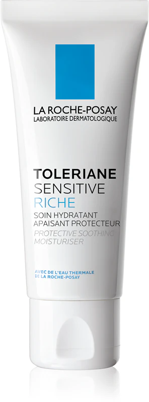 La Roche-Posay Toleriane Sensitive Rich, um creme hidratante prebiótico que reduz a hipersensibilidade da pele.