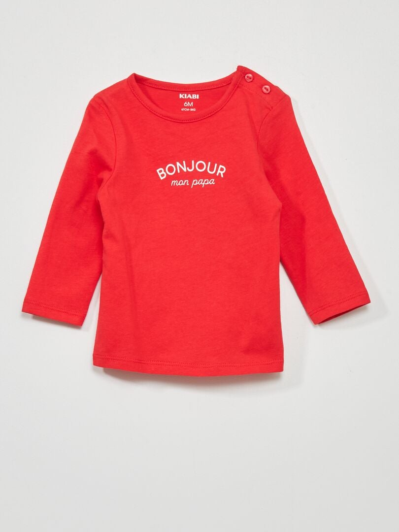 T-shirt met lange mouwen en print - ROOD