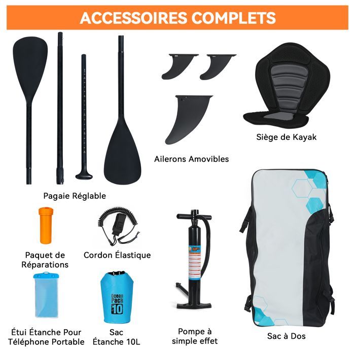 Inflatable Stand Up Paddleboard - 335x84x15cm - Inflatable Board with Seat - SUP Board - Up to 150 kg - Blue