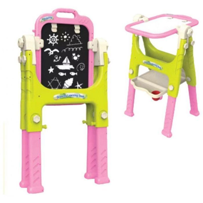 Leantoys Children's Drawing Board, 5-in-1 Educational Drawing Board with Chair, Multifunctional Accessories, Pink