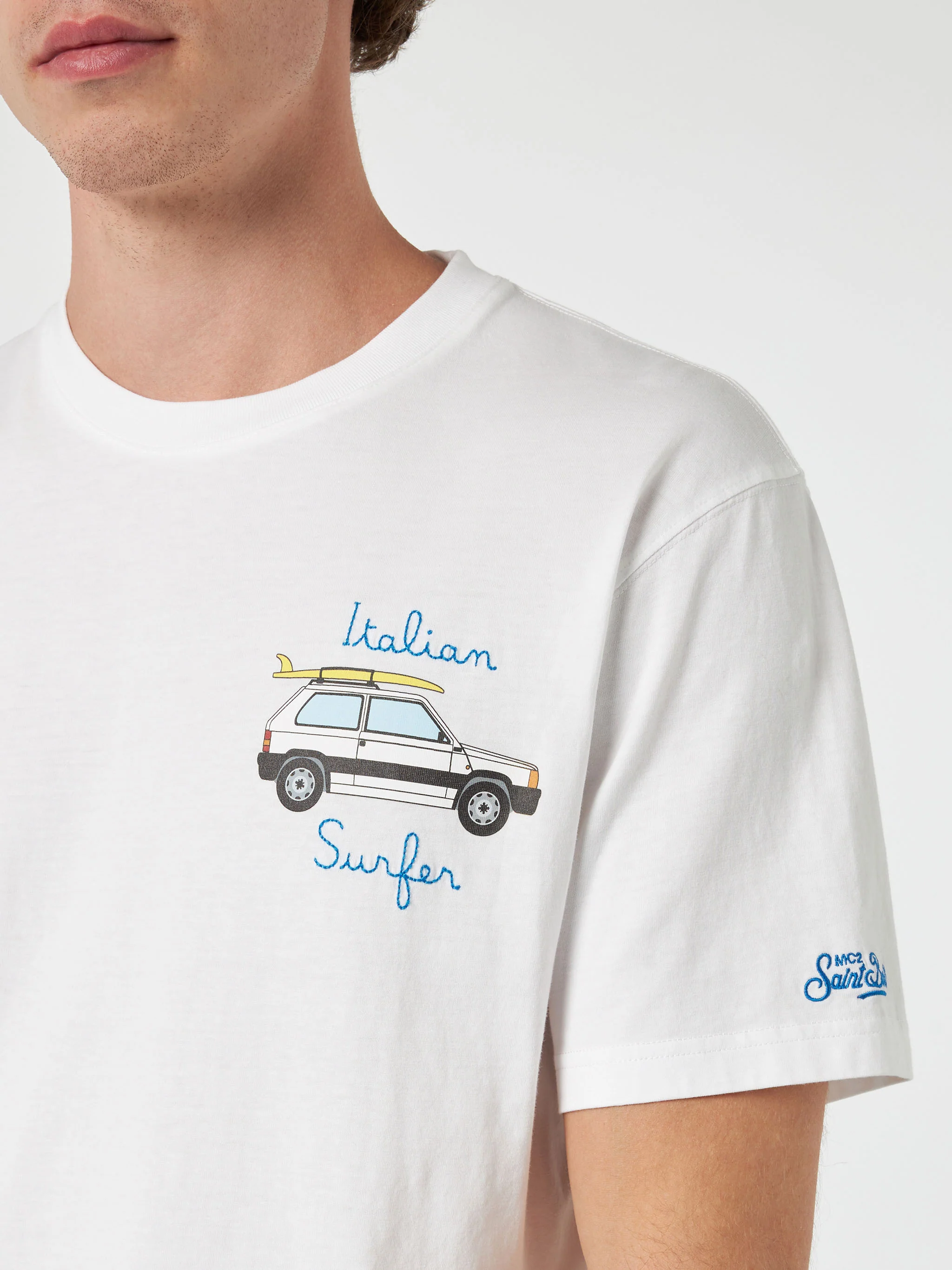 T-shirt da uomo in cotone con stampa Panda e ricamo Italian surfer | E