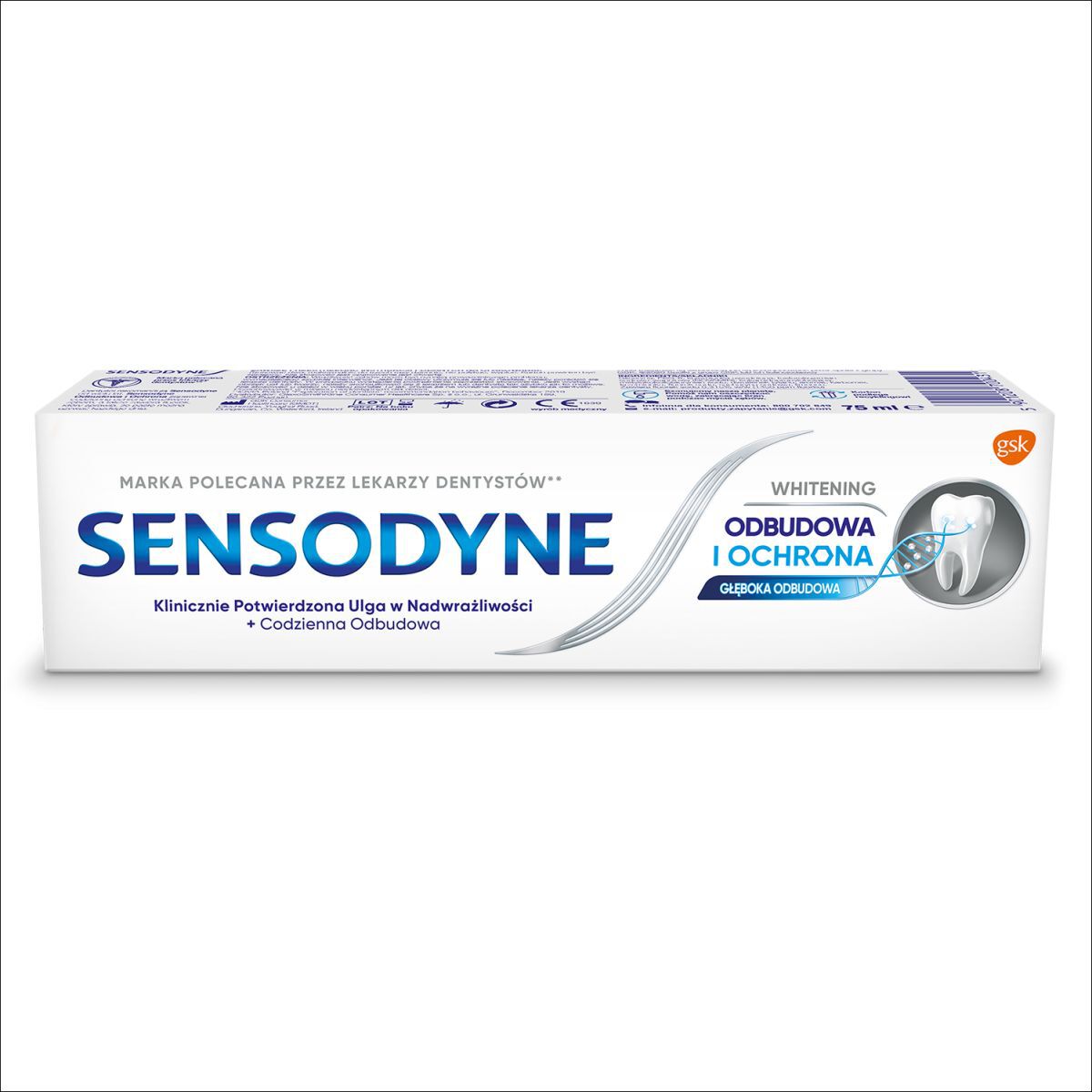 Sensodyne Tandpasta voor overgevoelige tanden, remineraliseert tandsteen en tandplak, 75 ml, herstelt en beschermt, en maakt tanden witter.