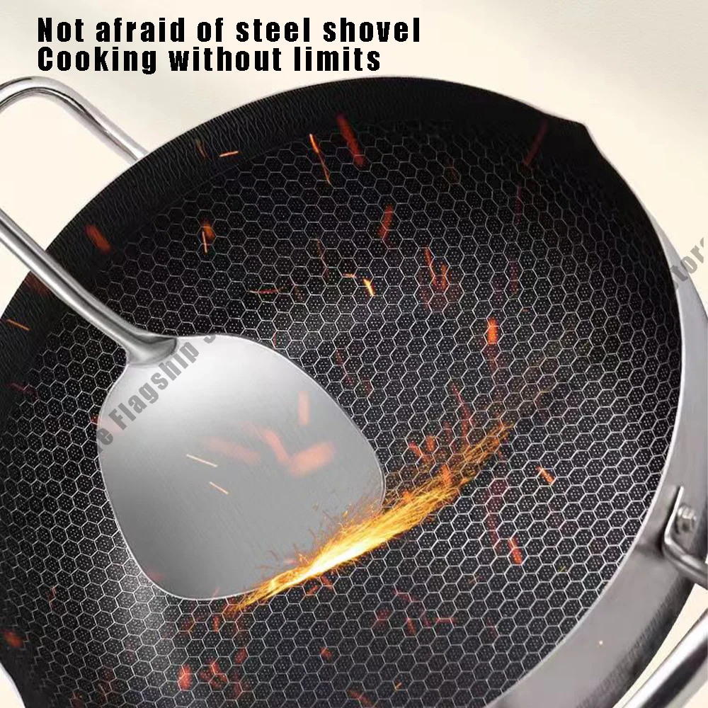 Poêle à frire antiadhésive de 26 cm, wok, casserole à soupe en acier inoxydable avec couvercle, compatible avec les plaques à induction et à gaz, ustensiles de cuisine durables