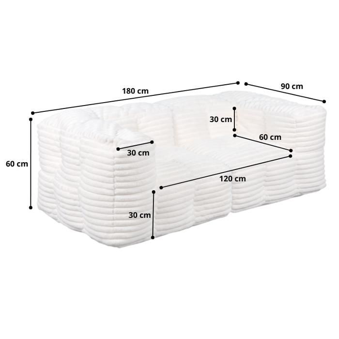 Divano modulare con rivestimento in velluto a coste - 90x180 cm - Bananair - Bianco