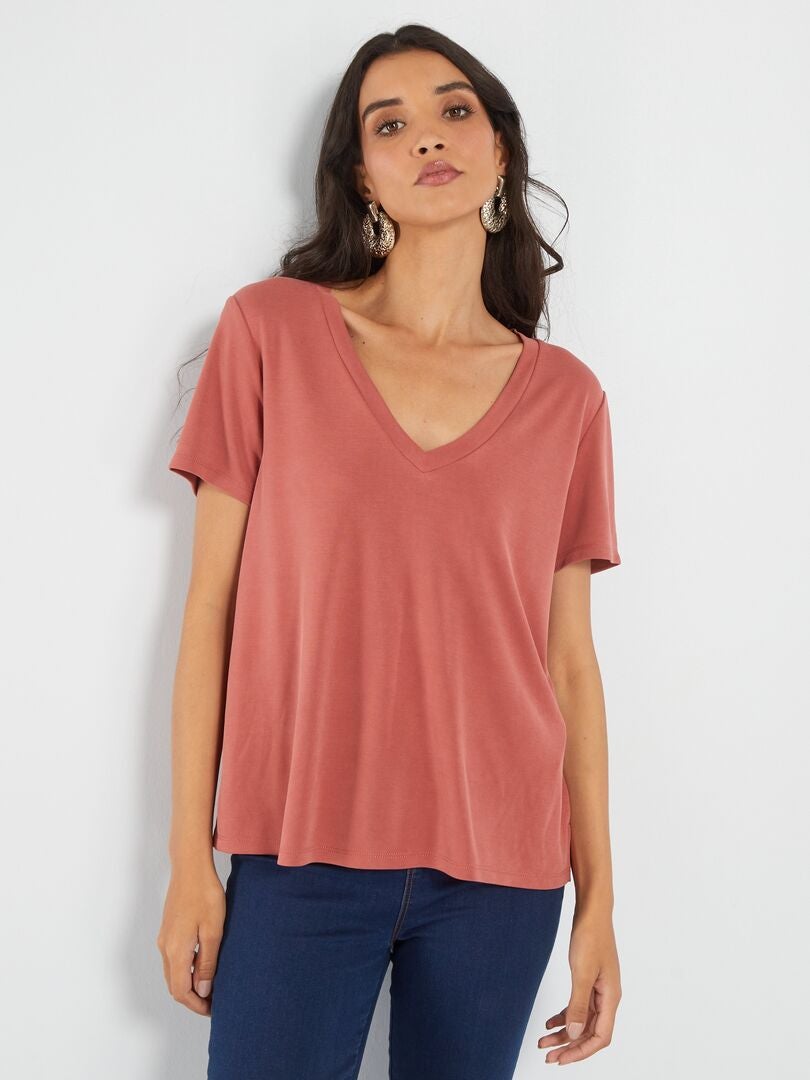 Camiseta de manga corta de tejido suave - ROJO