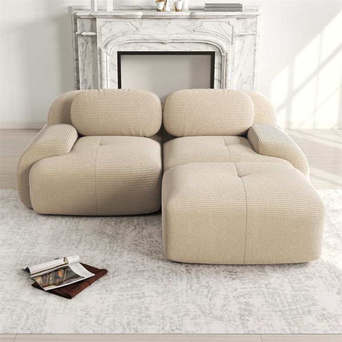 DRIPEX 2-personers hjørnesofa i blødt fløjlsstof, modulsofa med buede armlæn, ingen samling nødvendig, til stuen, beige