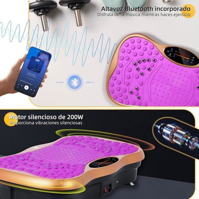 Plateforme Vibrante Pour Le Fitness - EVOLAND- 99 Niveaux D'intensité -Télécommande - 5 Fichiers - Bluetooth-2 Bandes De Résistance