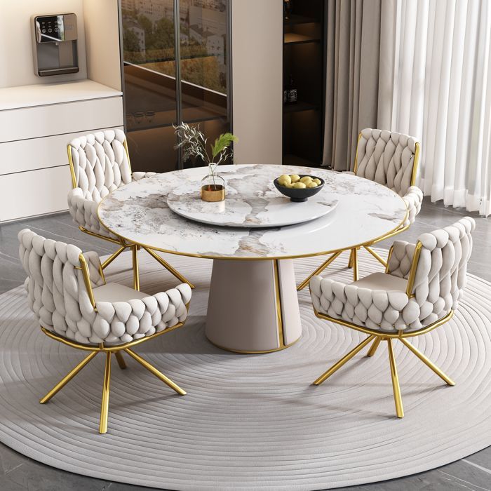 MODFU Juego de 6 sillas de comedor con 4 patas metálicas, sillas giratorias de ocio, terciopelo, color beige.