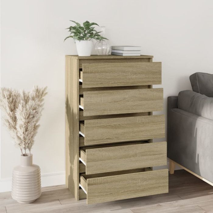 vidaXL Commode, Buffet avec 5 Tiroirs, Armoire de Rangement, Meuble de Salle de Séjour Chambre à Coucher, Moderne, Chêne 823019
