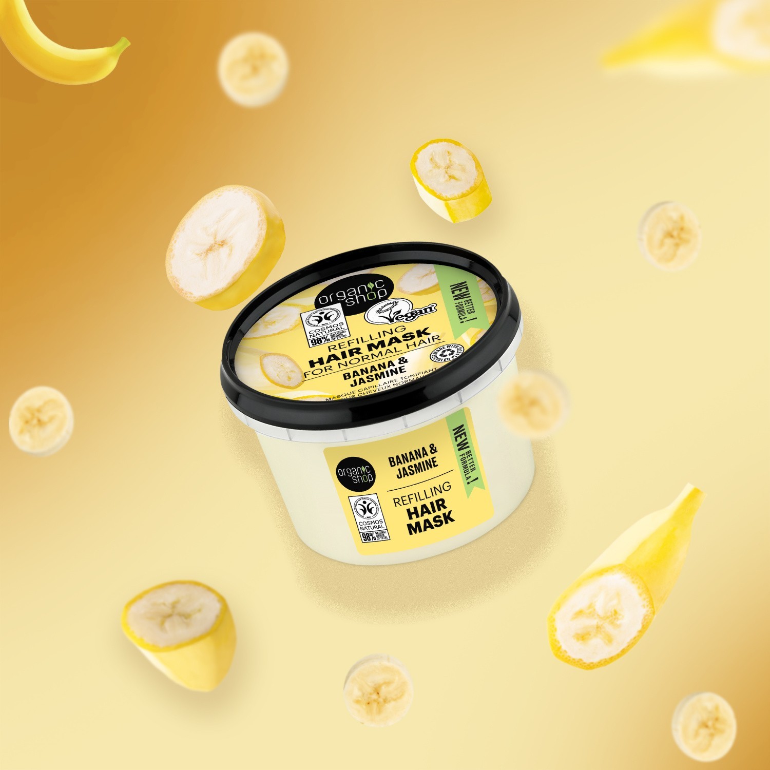 Organic Shop Masque pour cheveux normaux Banane Jasmin Vegan Naturel