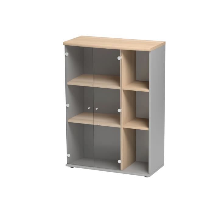 Mobile contenitore alto con 2 ante in vetro - Stile industriale GAMI - L:80 A:114 P:39 - Finitura legno