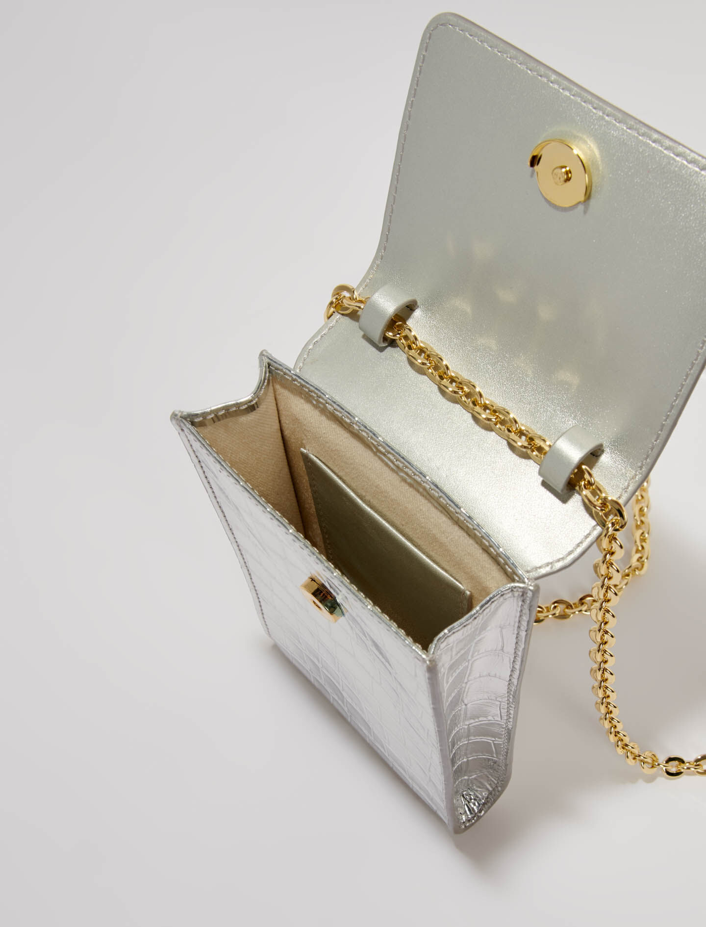 Metallic leren handtas met print - Zilver