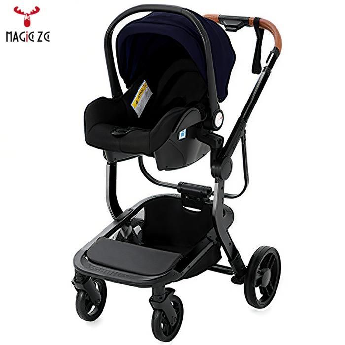Magic ZC Babywandelwagen, waterdicht PU-leer, 3-in-1 wandelwagen, reissysteem, combinatiewandelwagen, grote opbergruimte