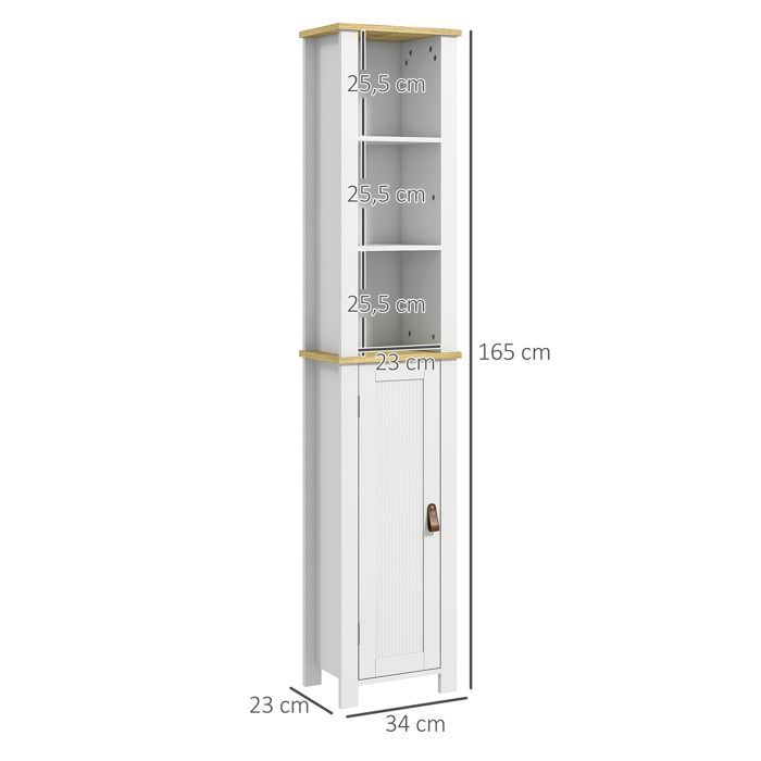 Kleankin - Bathroom column cabinet - Wood - 34x23x165cm - White