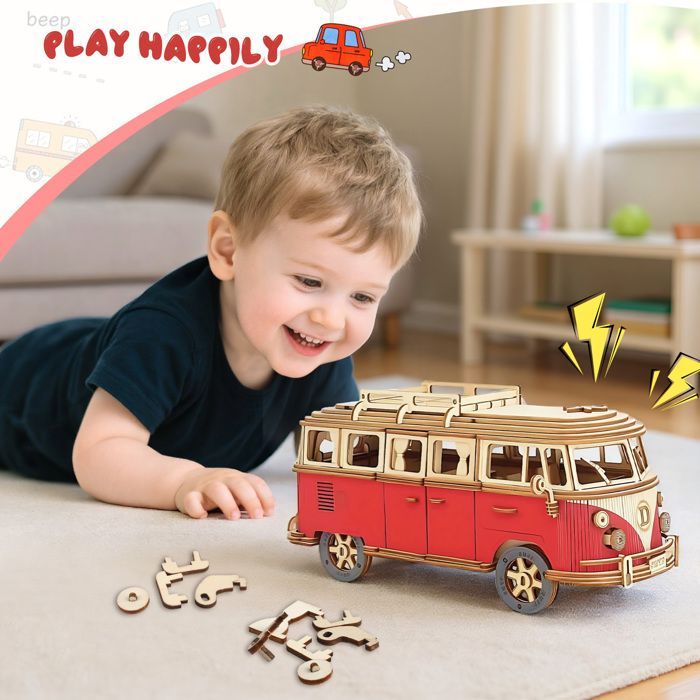 Puzzle 3D Maquette Bus en Bois a Construire Adulte -Construction Bois Modelisme Maquette Adulte, Cadeaux pour Adultes Et Adolescents