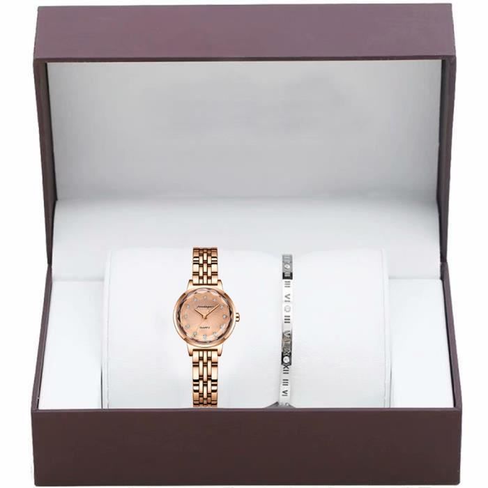 Elegant watch - RMEGA - Quartz - Stainless steel/leather bracelet - Rose gold - Women's