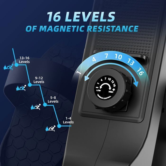 Máquina de remo magnética para interiores, 16 niveles de resistencia, con pantalla LCD, carga máxima 120 kg.