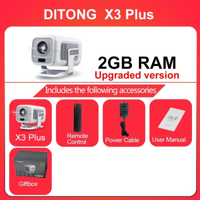 Mini Home Theater Projector - DITONG - X3 PLUS - Native 1080P - 4K Support - WIFI6 - BT5.4 - Android