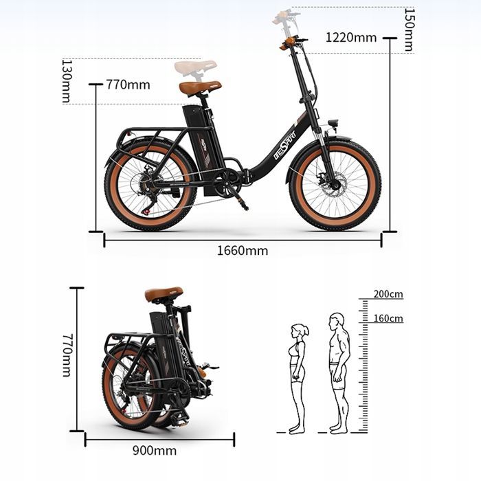 Bicicleta eléctrica plegable - ONESPORT - OT16-2 - 48V 17Ah 250W - Autonomía de 120 km - Bluetooth