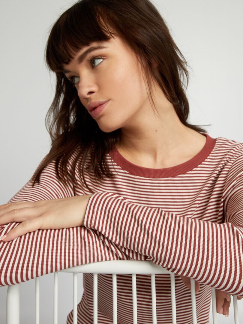 Camiseta de punto elástico acanalado - BLANCA