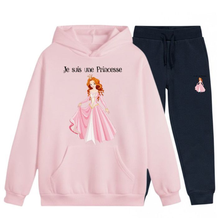 Roze prinsessen joggingpak voor meisjes - set bestaande uit een sweatshirt en een broek, geschikt voor kinderen van 3-14 jaar - roze