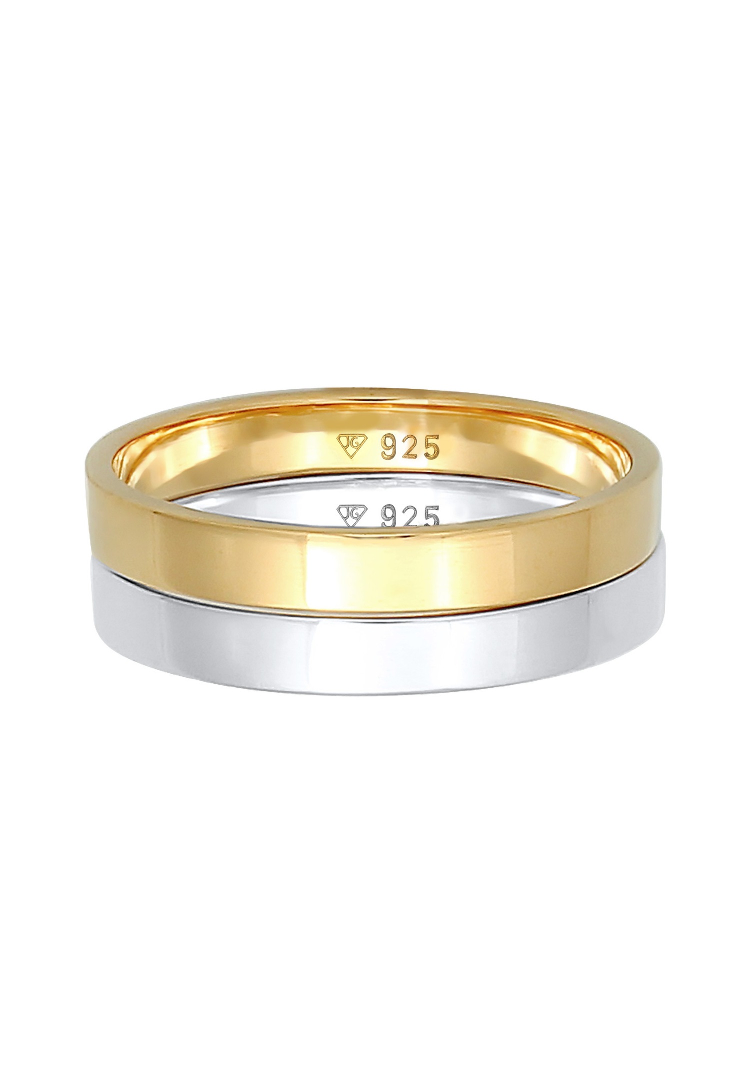 Elli Bague pour femme Duo Basic Classic Bi-Color en argent sterling 925 plaqué or