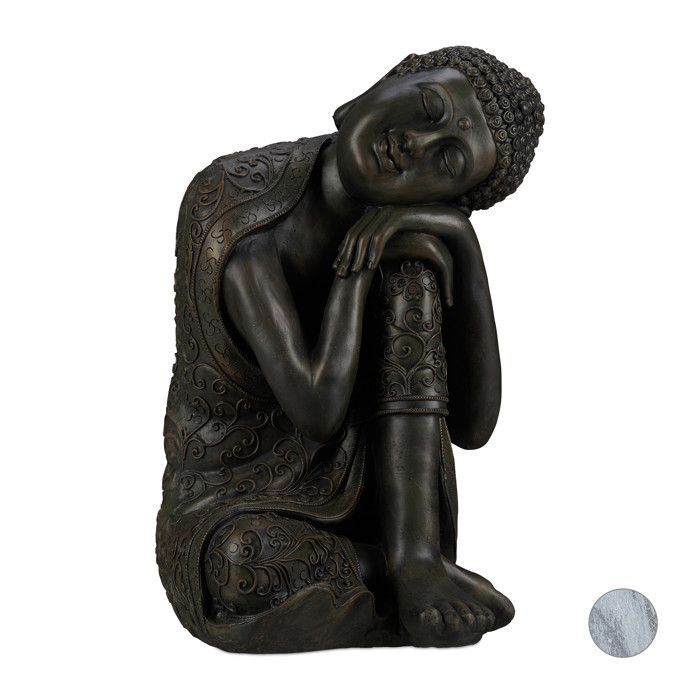 Relaxdays Boeddhabeeld, Boeddhafiguur, tuindecoratie, zen keramische sculptuur, 60 cm, donkergrijs