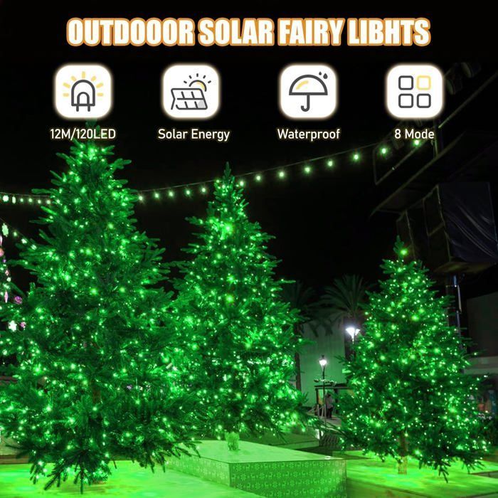 Lot de 2 guirlandes lumineuses solaires d'extérieur - 12 m - 120 LED - Étanche - 8 modes - Guirlande lumineuse solaire décorative