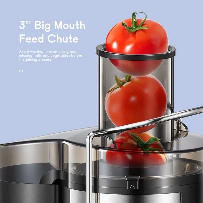 Centrifugeuse Extracteur de Jus, 500W Centrifugeuse Fruits et Legumes à 3 Vitesses, Bec Anti-goutte, Grand Bouche en Acier Inox
