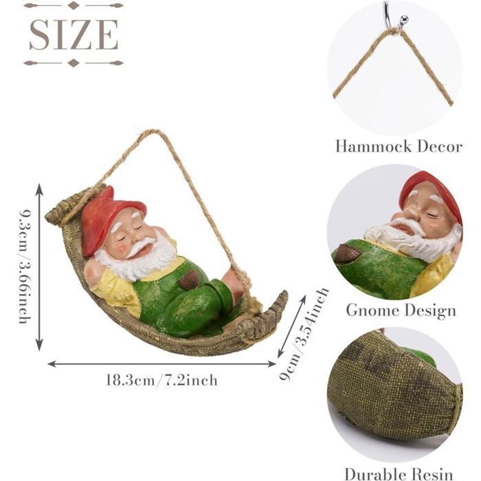 Gnomo da giardino in resina - Virex® - Impermeabile - Resistente ai raggi solari - Dipinto a mano - 18,8 cm x 9 cm