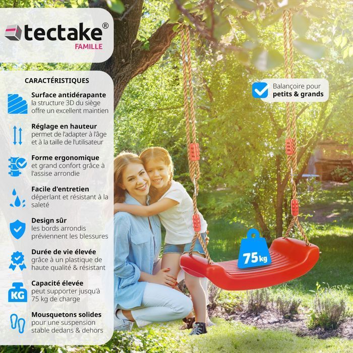 SWING SET - TECTAKE - SWIFTY non-slip swing seat, height-adjustable and weather-resistant, up to 75kg - Red