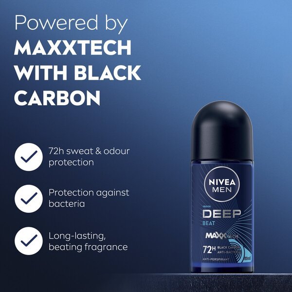 Nivea Men Deep Black Carbon Beat antiperspirant v valjčku 50 ml