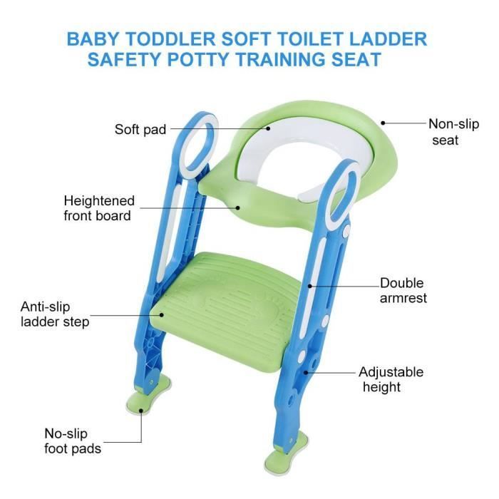 Rehausseur toilettes Siège de Toilette Enfant bébé réglable pliable - bleu + vert