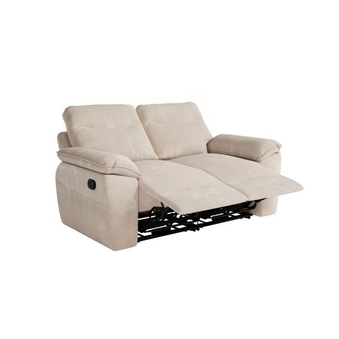 ROSS 2-seater manual reclining sofa in corduroy - Beige - W160 x D100 x H102cm - LOUNGITUDE