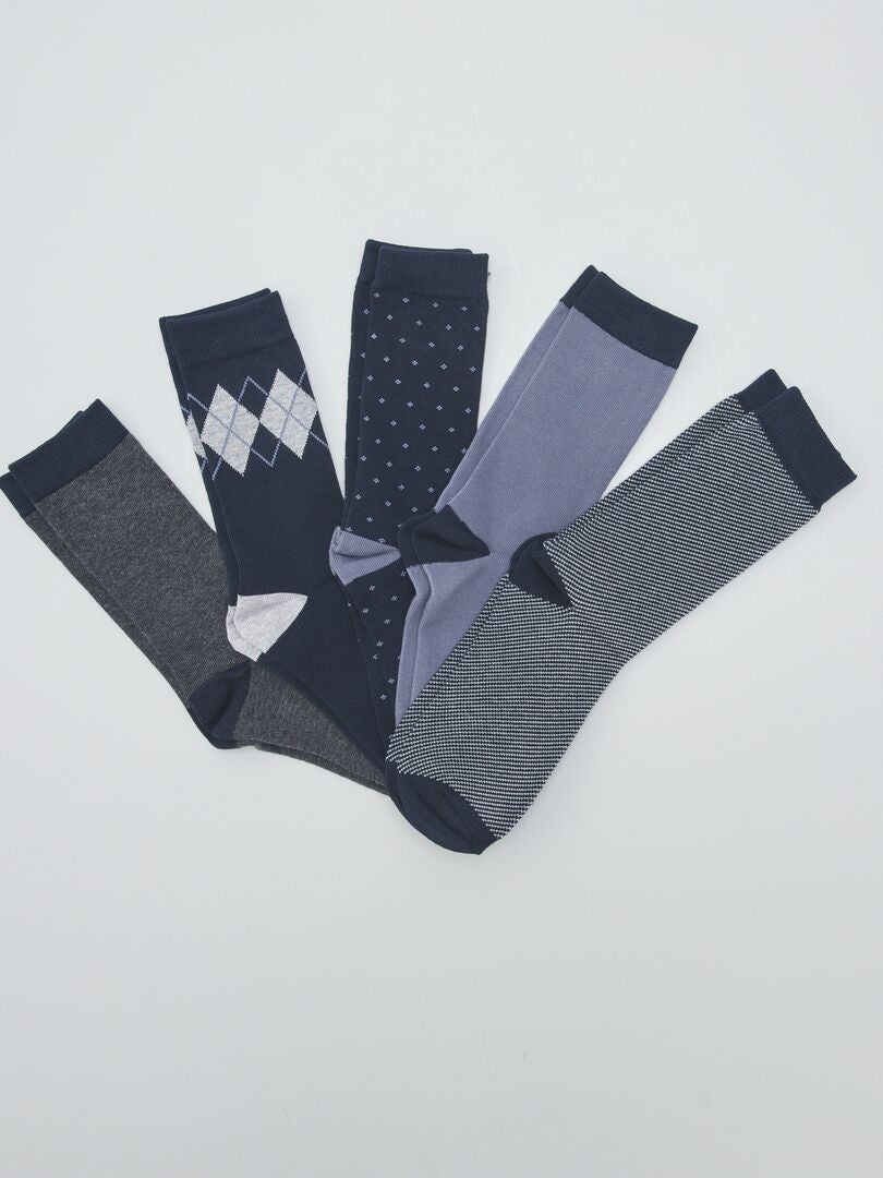 Set van 5 paar sokken met patroon - BLAUW