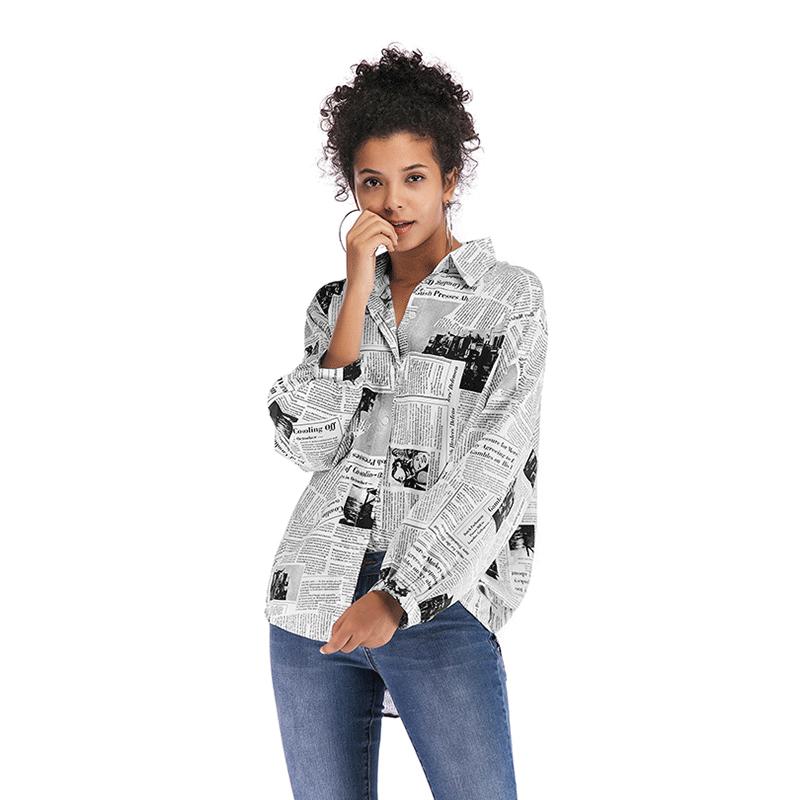 Nuova collezione Europa e America 2020, Saldi Autunno, Camicia da Donna Stampata Taglie Forti, Camicia da Donna Dolce a Maniche Lunghe