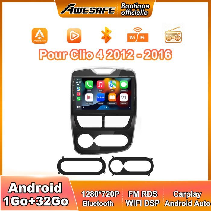 Autorradio AWESAFE Android 13 para Renault Clio 4 (2012-2016) 1GB+32GB con pantalla táctil de 10'' Carplay Android Auto GPS Bluetooth