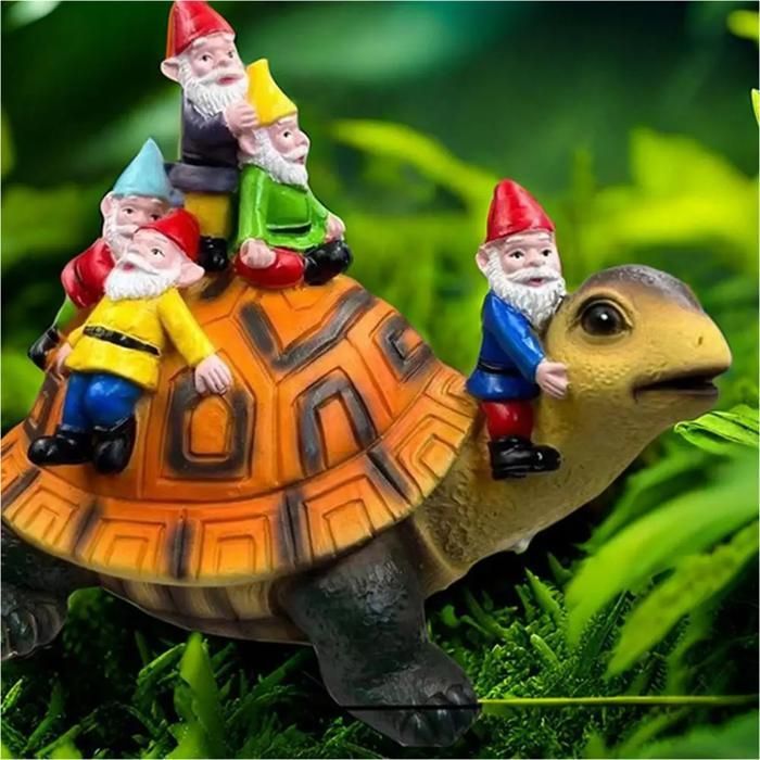Tortue de Jardin en Résine Artisanale, Figurine de Tortue, Statue de Tortue, Décoration Extérieure, Nain Assis sur une Tortue