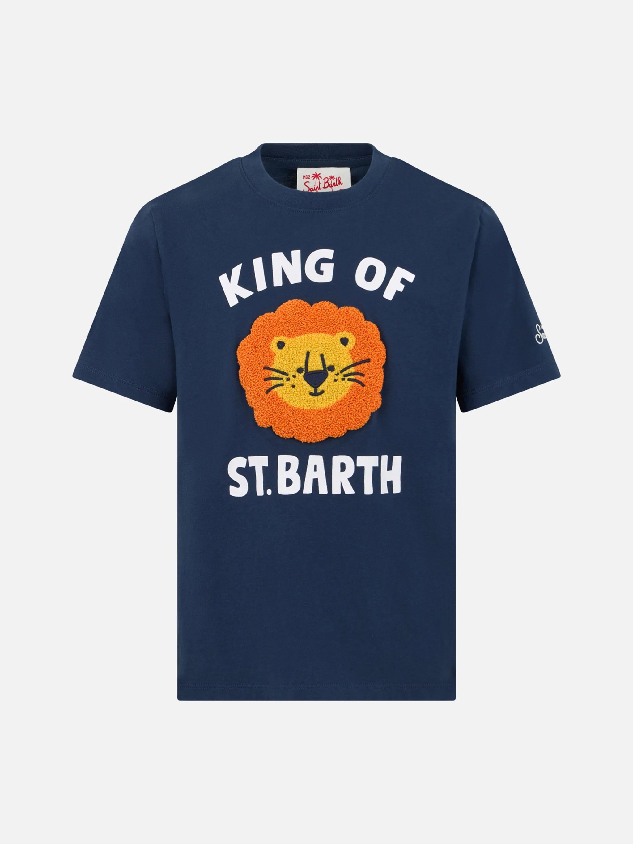 Kinder T-shirt van katoen met badstof patch, geïnspireerd op de Koning van St. Barth.