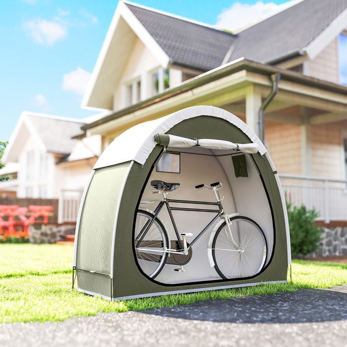 Tenda per bicicletta Outsunny - per 2 biciclette - Impermeabile - con tasca e borsa per il trasporto - Tessuto Oxford 210D - 200 x 80 x 170 cm - verde