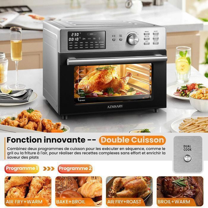 Mini four professionnel - Four a air, 30L/18 Programmes/30-230℃,  Lumière intégrée, Cavité et plateaux en acier inoxydable
