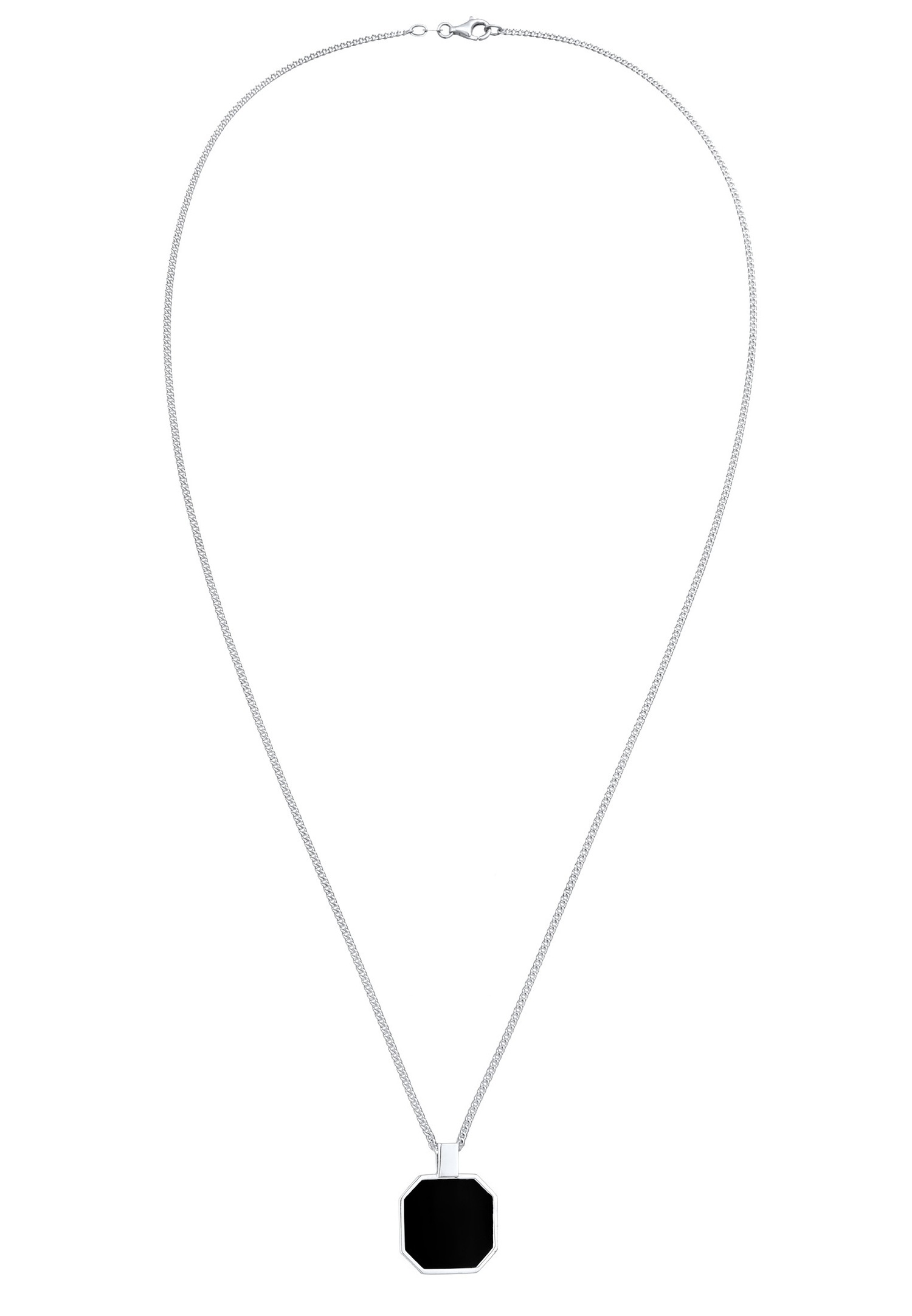 KUZZOI Kuzzoi Collier avec pendentif Hommes Pendentif carré Chaîne blindée Émail Noir 925 Argent Sterling Party / Nouvel An 55 cm