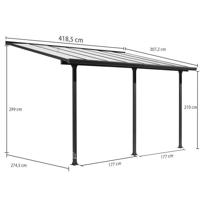 Toit-terrasse aluminium 12,83 m² - 418 x 307 cm - Gris anthracite
