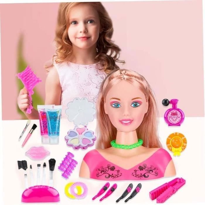 Cabeza para peinar y maquillar - Cabeza para peinar de 45 piezas con accesorios para el cabello - Regalo de juego de imitación para niñas
