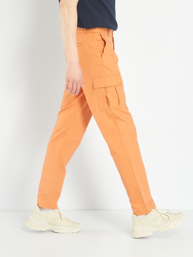 Pantalones de lino y algodón con bolsillos - NARANJA
