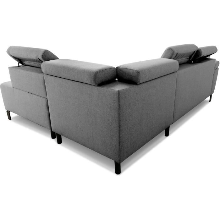 Sofá esquinero convertible - 4 personas - STAN - Tela antracita - 3 reposacabezas - Reversible - 243 x 92 x 184 cm