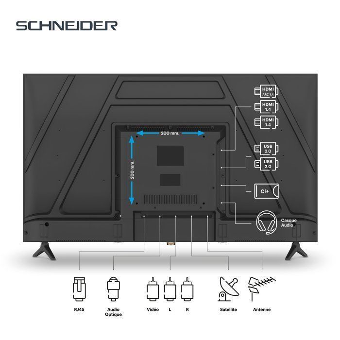 SCHNEIDER - 40A2 - 100 cm (40 inch) FHD LED TV - Vidaa Smart TV - 1920x1080p - Netflix, Prime Video, Disney+ - 3x HDMI - 2x USB - Hotelmodus
